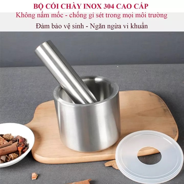 Bộ cối chày đúc liền không vết hàn inox 304  hàng cao cấp