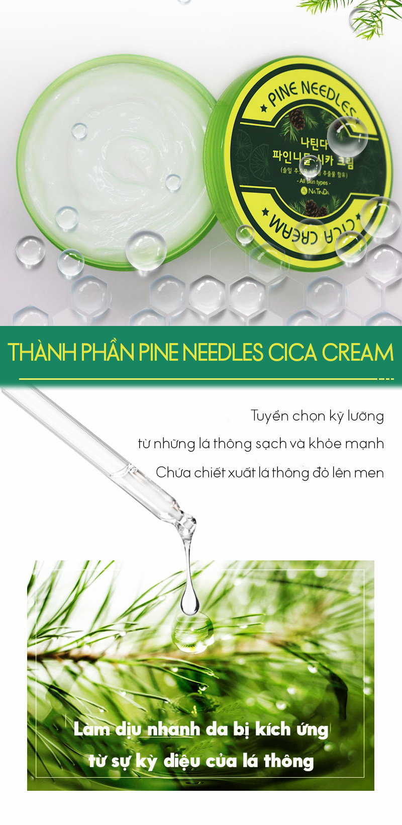 Kem dưỡng ẩm và dịu da Natinda Pine Needles Cica Cream 300ml