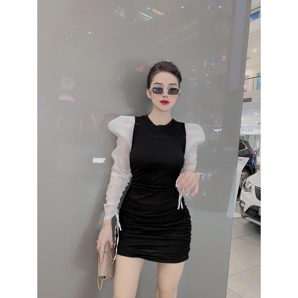 Đầm Bozip Tay Phối Voan Kiếng Cổ Tròn,Chất Liệu CoTon Bozip & Voan Kiếng,Thời Trang Đầm Nữ