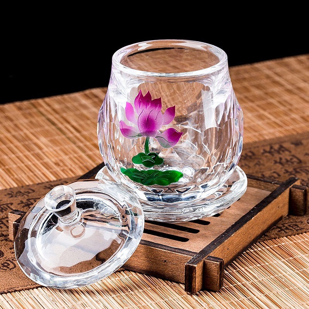 Ly nước thờ Fa Lê in Hoa sen Tím BH12106