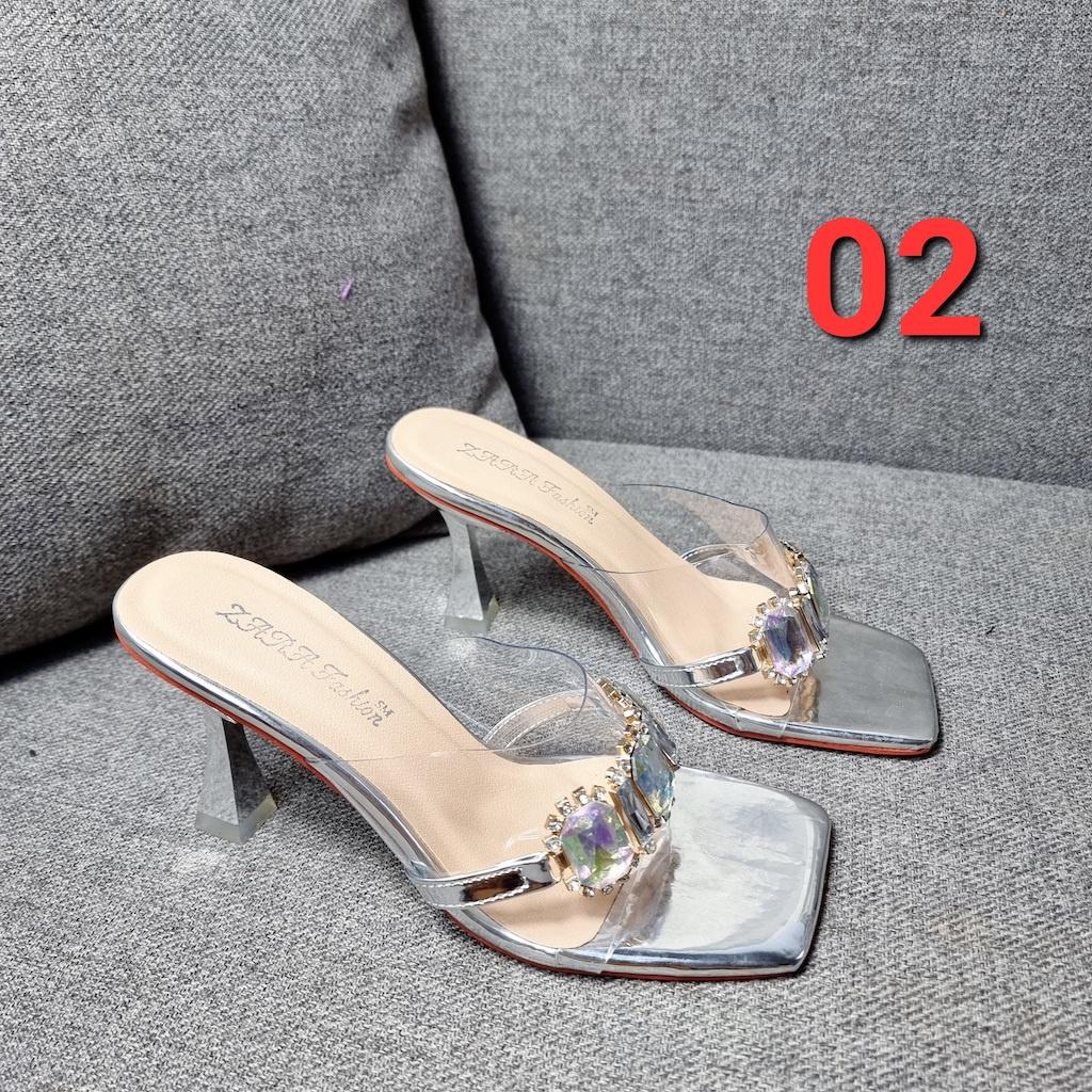 Giày Sandal Cao Gót Nữ 7 Phân Gót Nhọn Quai Đính Đá Mẫu Mới - MS 02 02QH