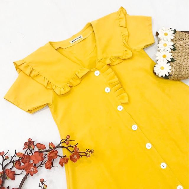Đầm Suông Vàng Cổ Bẻ Freesize