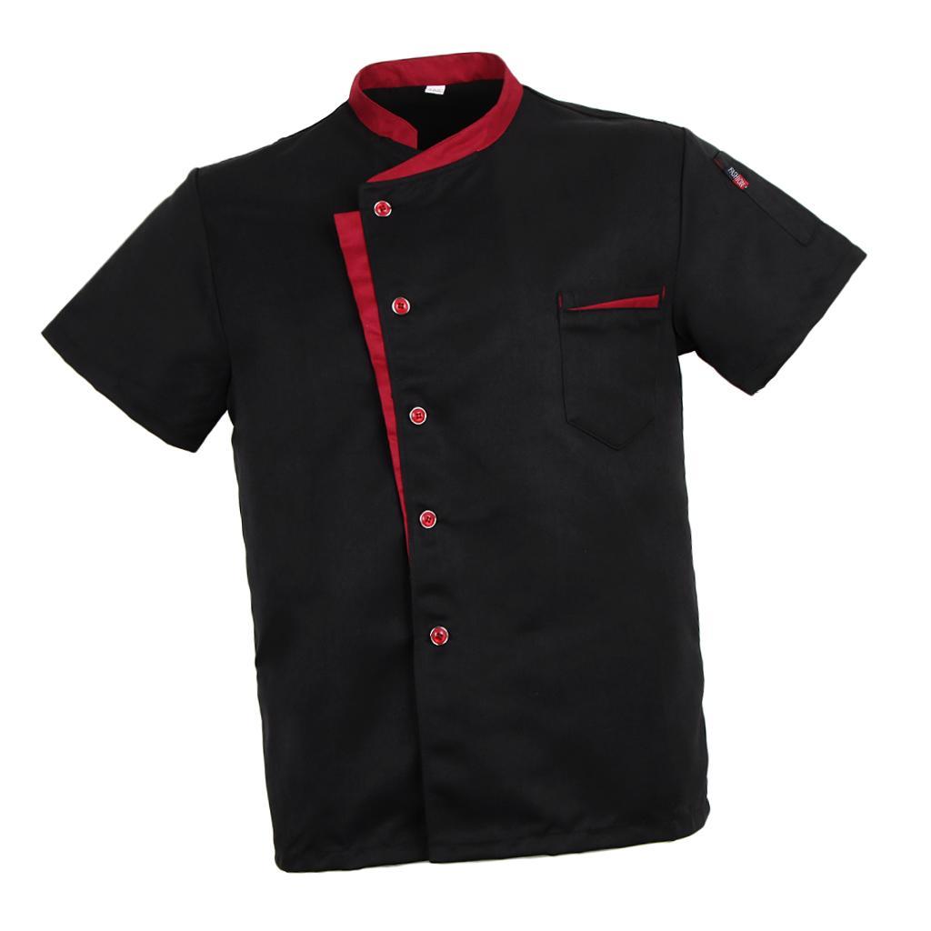 Unisex Short Sleeve Chef Coat Workwear Kitchen Jacket - Black, 4XL