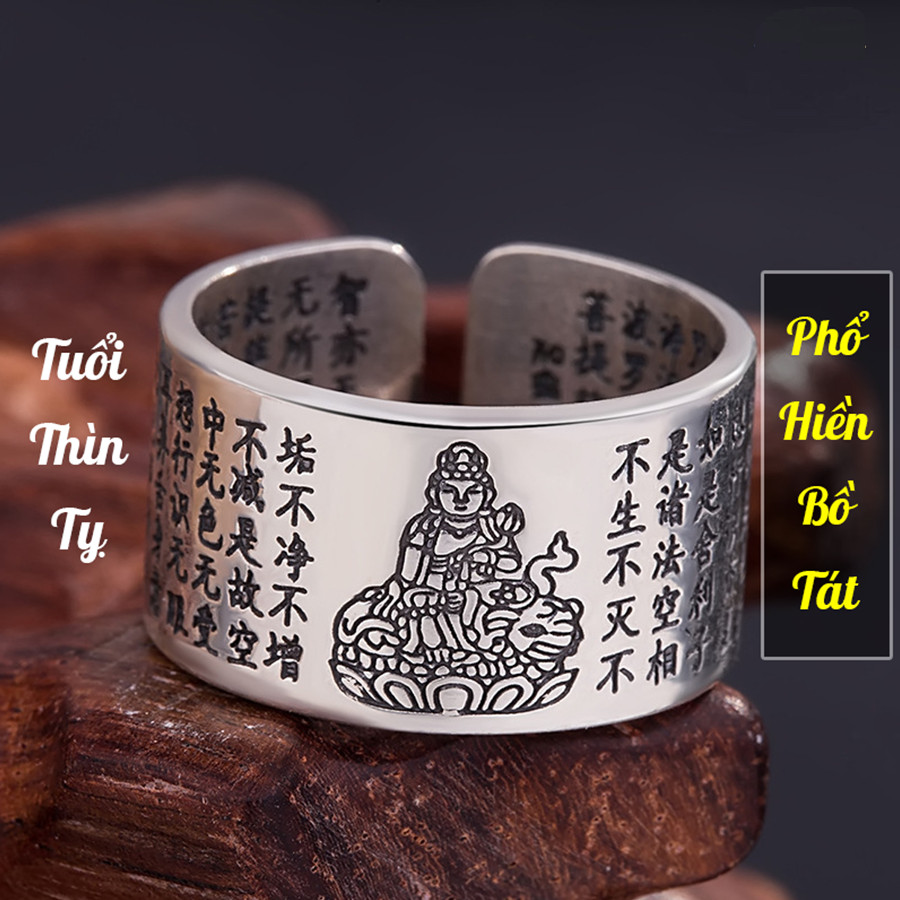 Nhẫn Bát Nhã Tâm Kinh- Phật Hộ Mệnh Tuổi Tỵ Mệnh Thủy Bạc Thái 9999 AKO1