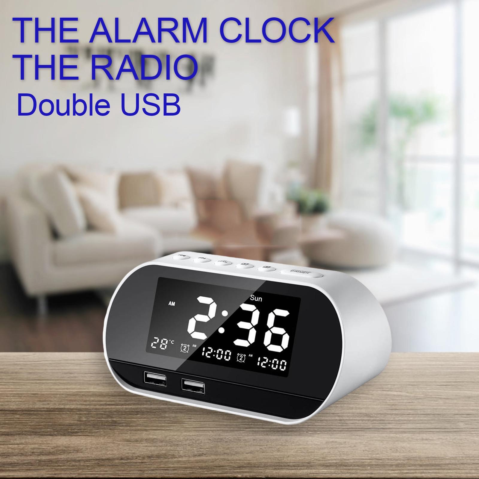 Desktop  Alarm Clock with HIFI Speaker FM Dual USB Ports