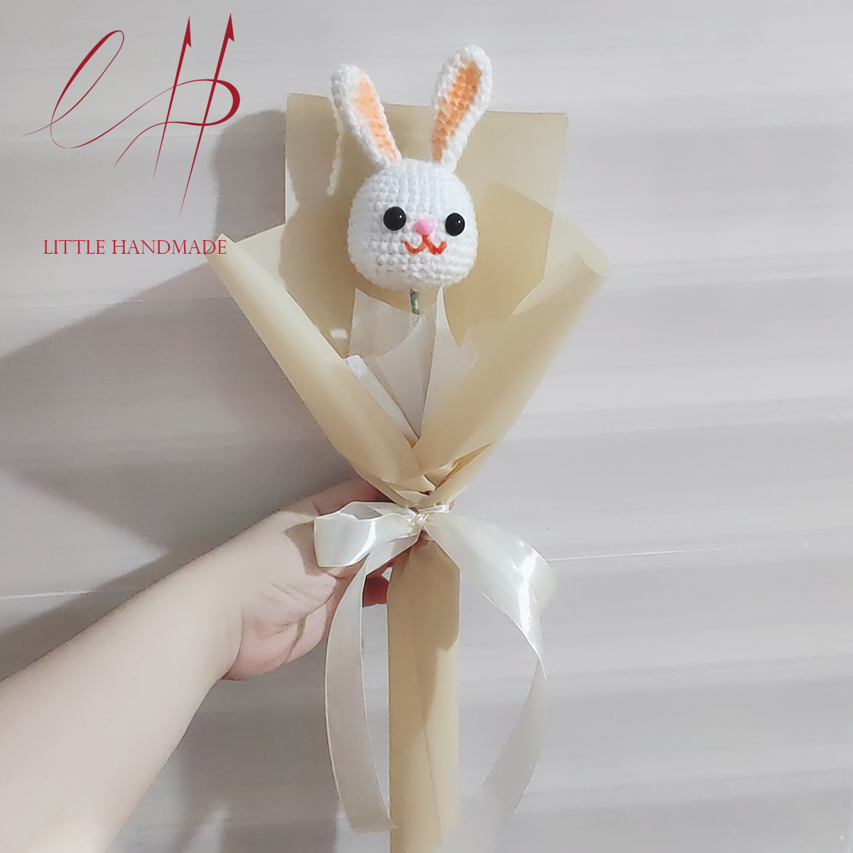 Quà tặng bông hoa đầu thú hình thỏ bằng len handmade