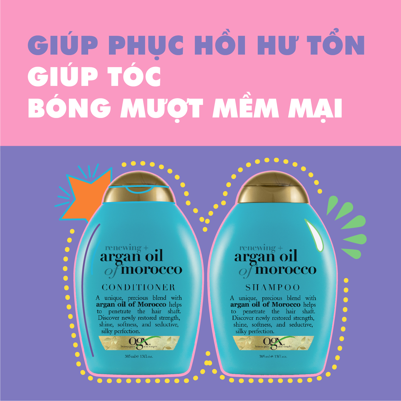 Bộ 2 Dầu gội đầu và dầu xả OGX Renewing Argan oil of Morocco 385ml