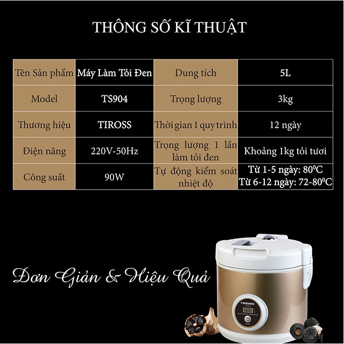 Nồi Làm Tỏi Đen Tiross TS904 Dung Tích 5L Bảng Điều Khiển Điện Tử, Nồi Nấu Tỏi Đen Công Suất Lớn, Tỉ Lệ Thành Công 99% - Hàng chính hãng