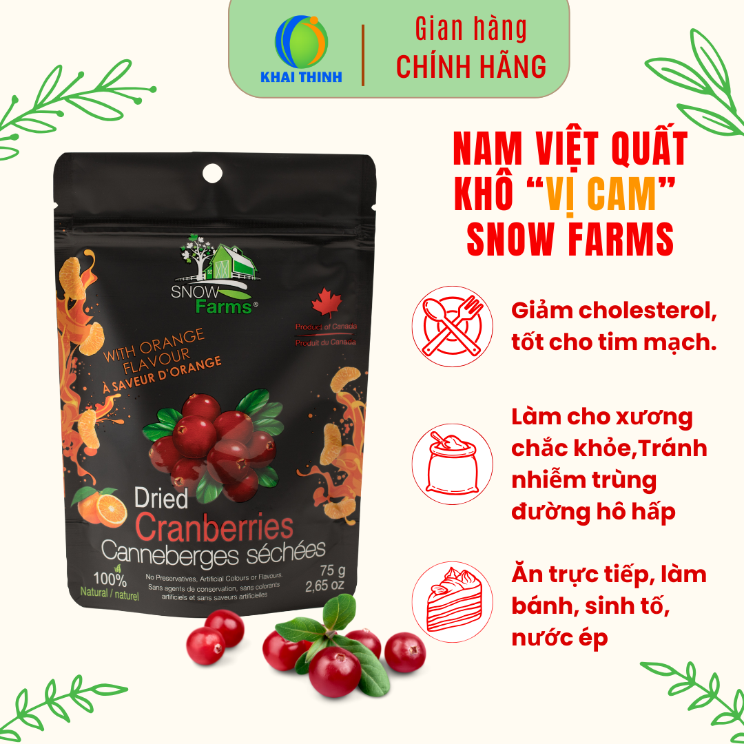 Trái Nam Việt Quất khô tự nhiên hiệu Snow Farms Nhập Khẩu Canada -75g