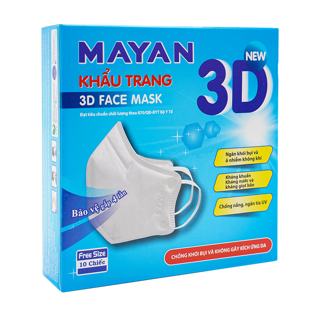 Hộp 10 Khẩu Trang Mayan 3D Mask Chống Bụi PM 2.5 Cao Cấp, Màng Lọc Tiêu Chuẩn N95