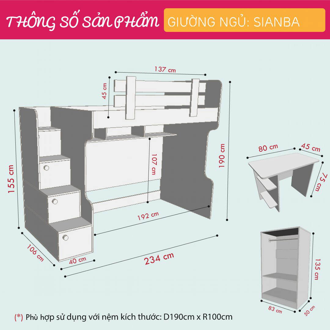 Giường tầng đa năng thông minh cho trẻ SMLIFE Sianba