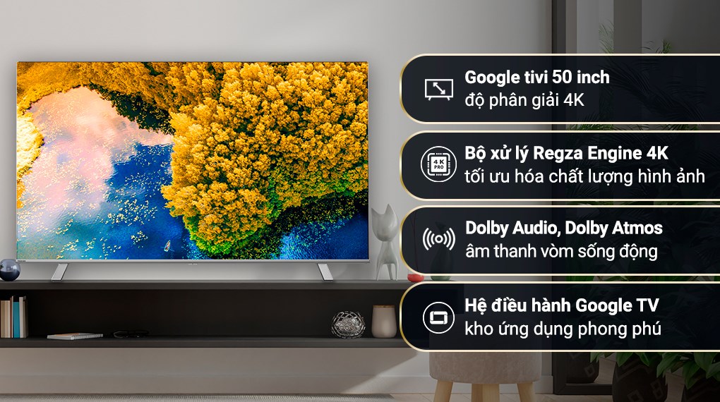 [Hàng chính hãng] Smart TV TOSHIBA Google LED 4K UHD tràn viền  50'' 50C350LP - Tìm kiếm bằng giọng nói - Bảo hành chính hãng 2 năm