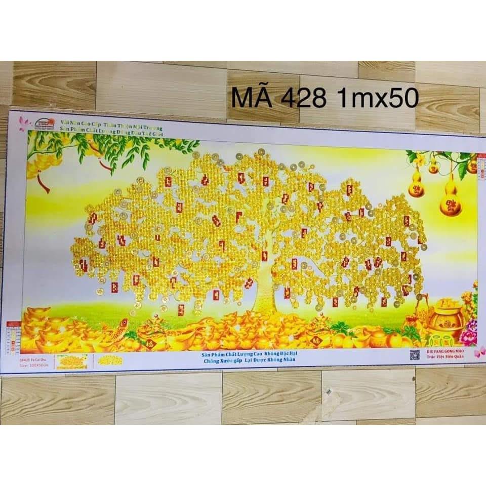 HÀNG LOẠI 1 - Tranh Đính Đá CÂY KIM TIỀN VÀNG TÀI LỘC (ĐÁ ABC CAO CẤP). Kích Thước: 1m x 50cm