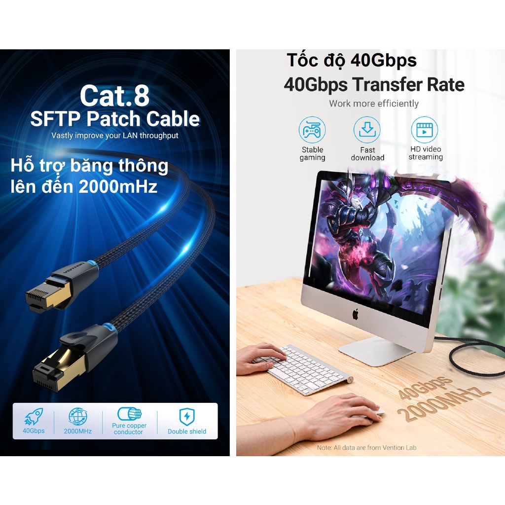 Cáp mạng CAT8 SFTP chất liệu dây dù Vention Series IKGBH - Hàng chính hãng