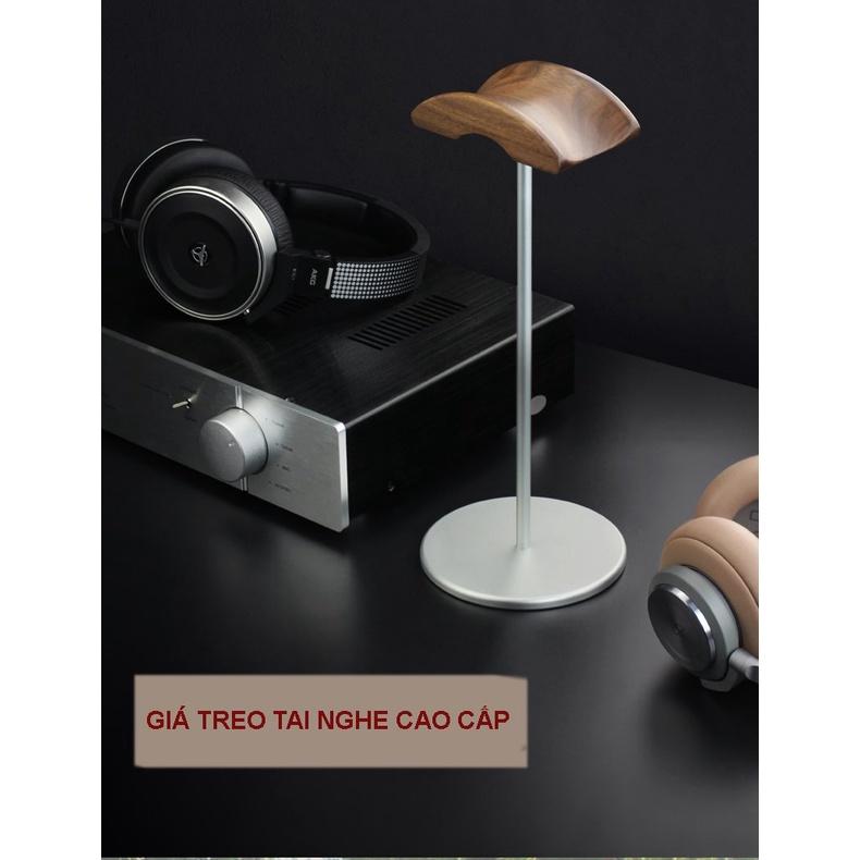 Giá treo đỡ tai nghe chụp tai bằng hợp kim nhôm nguyên khối có đệm gỗ - Kệ giữ tai nghe chụp chống xước, chống bẩn