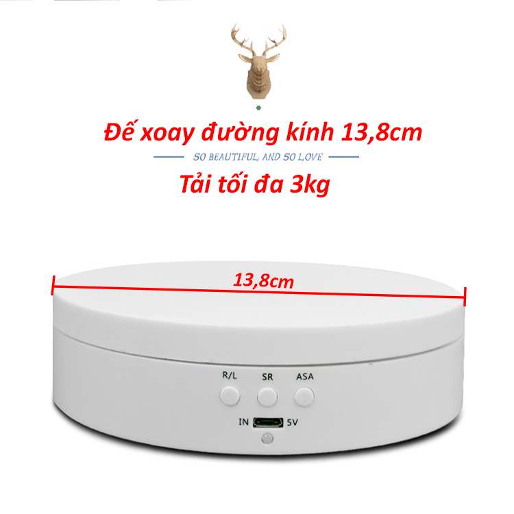 Bàn Xoay Sản Phẩm 360 Độ Cắm Nguồn USB + Pin Sạc Đường Kính 13,8cm Tải 3KG, Đế Xoay Trưng Bày Sản Phẩm Chỉnh Đa Tốc Độ