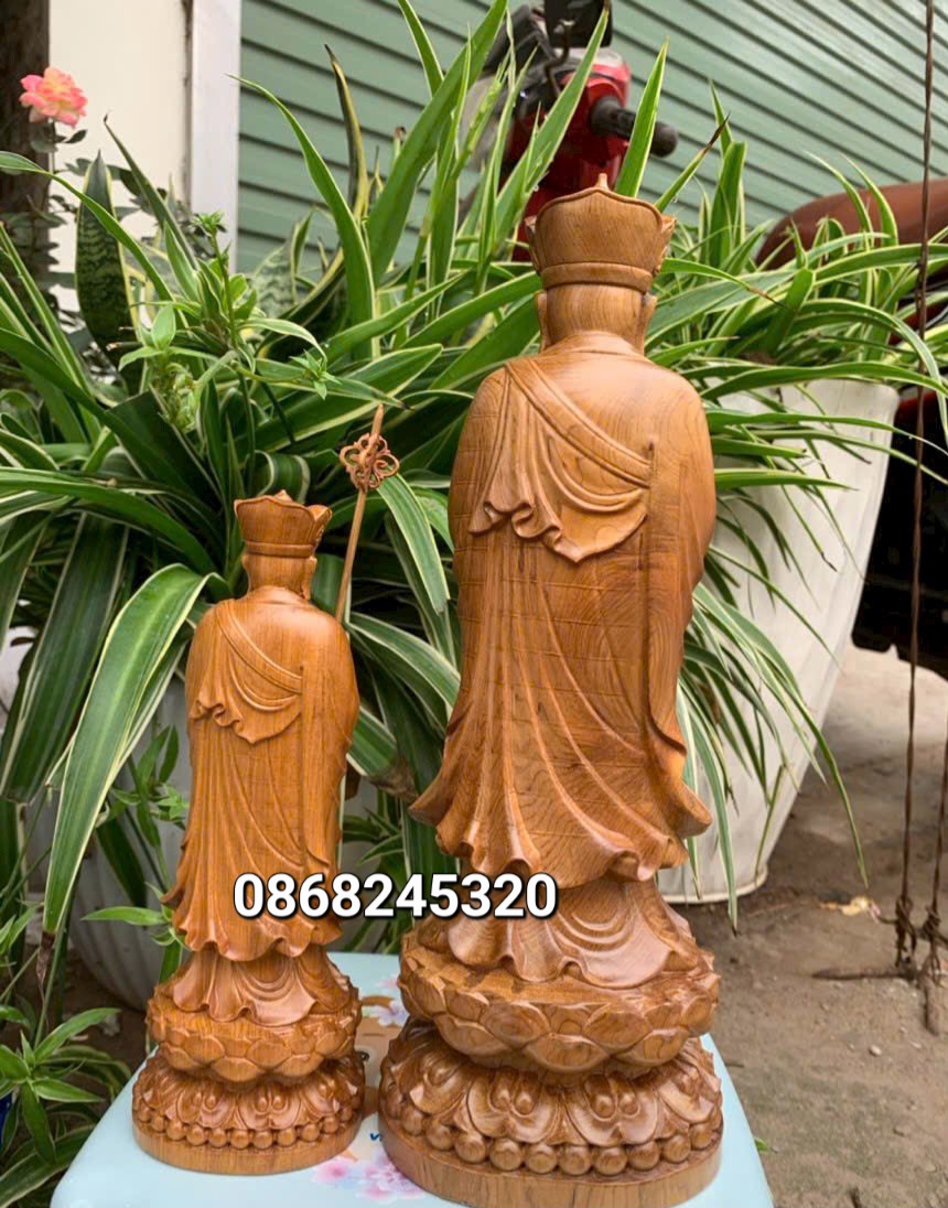 Tượng phật địa tạng vương bồ tát bằng gỗ bách xanh thơm phức kt cao 30×10.5×10cm