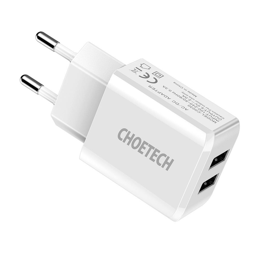 Cốc sạc thường USB 2*5V/2A Choetech mã C0030 - Hàng Chính hãng