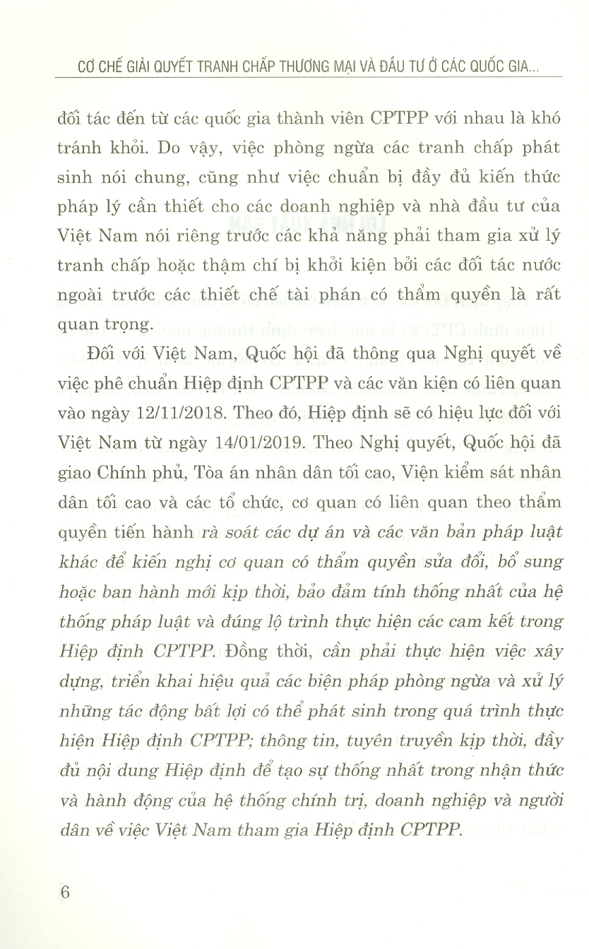 Cơ Chế Giải Quyết Tranh Chấp Thương Mại Và Đầu Tư Ở Các Nước Thành Viên Hiệp Định Đối Tác Toàn Diện Và Tiến Bộ Xuyên Thái Bình Dương (Sách chuyên khảo)