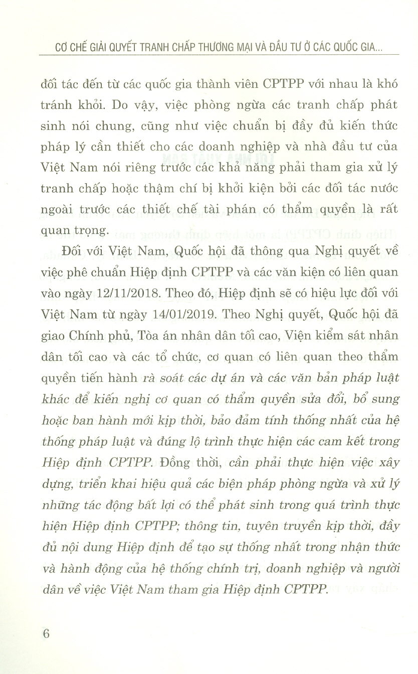 Cơ Chế Giải Quyết Tranh Chấp Thương Mại Và Đầu Tư Ở Các Nước Thành Viên Hiệp Định Đối Tác Toàn Diện Và Tiến Bộ Xuyên Thái Bình Dương (Sách chuyên khảo)