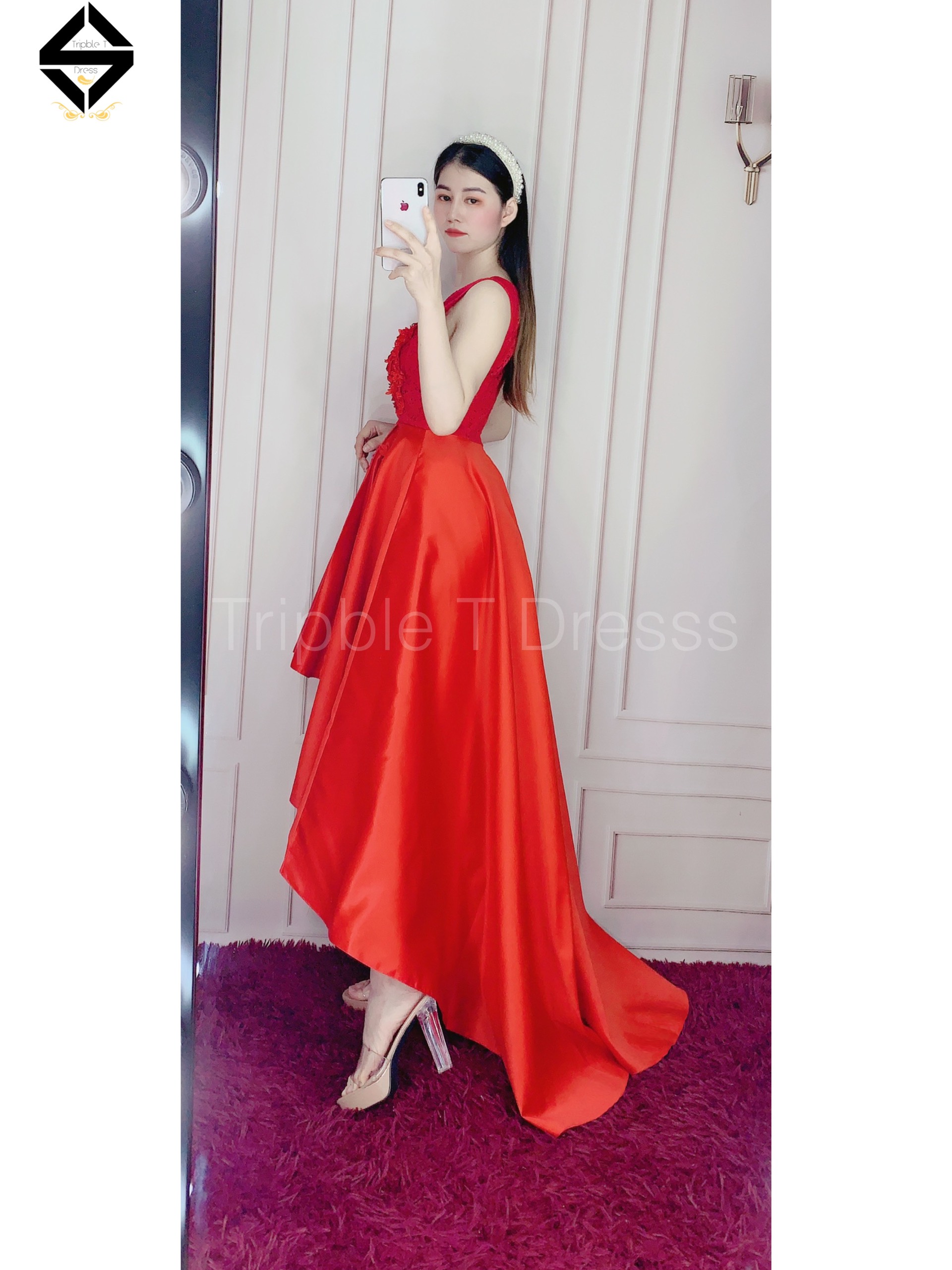 Đầm dự tiệc đuôi tôm phối ren ngực sang trọng TRIPBLE T DRESS -size M/L - MS35V