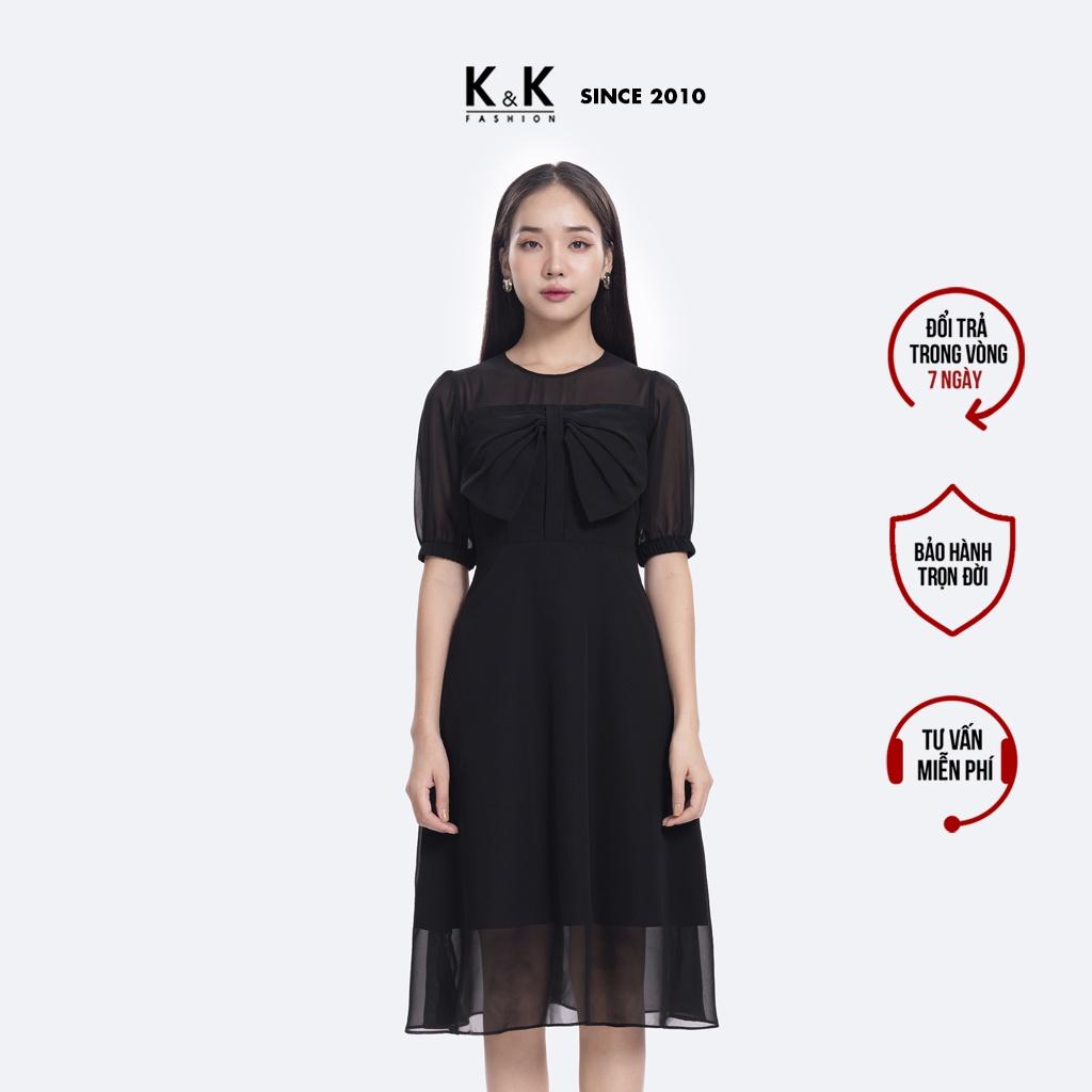 Đầm Đen Dáng Xòe Phối Nơ Ngực K&amp;K Fashion KK118-39 Chất Liệu Tằm Ý