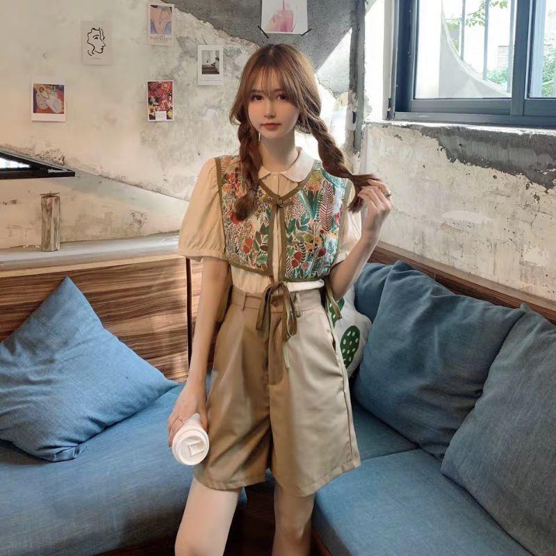 Áo gile croptop nữ khoác ngoài hè thu buộc dây hoạ tiết hoa lá thổ cẩm (có sẵn)