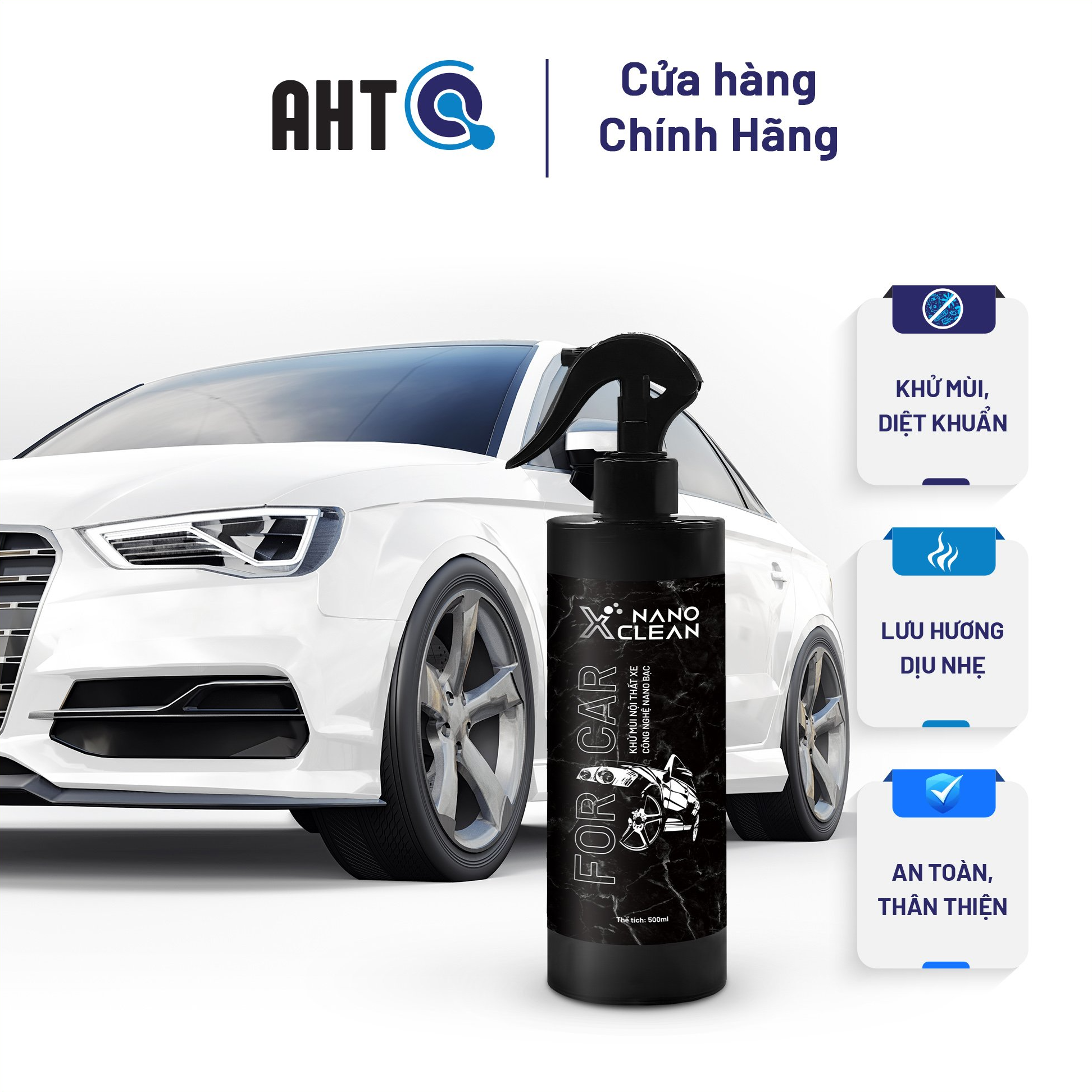 Khử mùi xe ô tô, khử mùi xe hơi nano bạc Nano Xclean For Car 500ML AHT Corp - chai xịt diệt khuẩn khử mùi ô tô, mùi hải sản, mùi ẩm mốc, mùi hôi khó chịu không gian nội thất xe ô tô - công nghệ nano an toàn, thân thiện