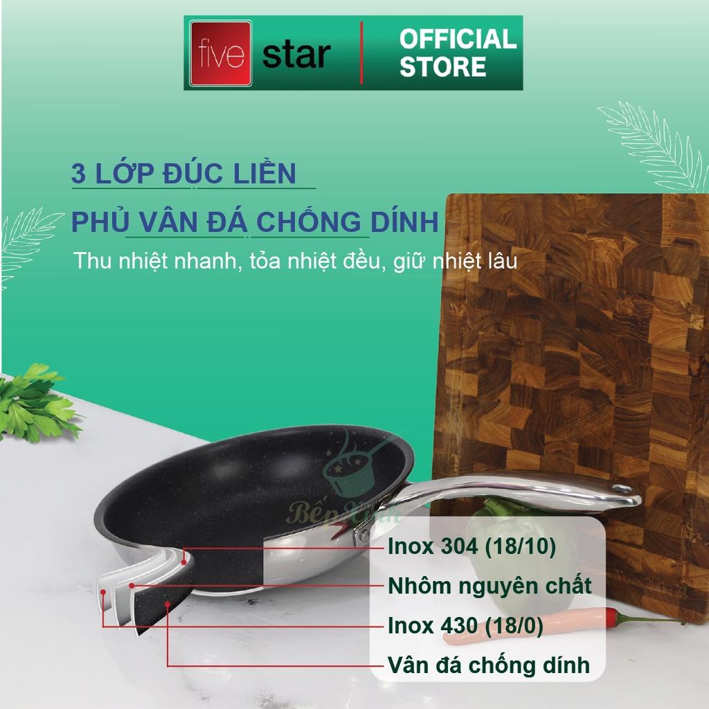 Bộ nồi chảo chống dính vân đá  Fivestar Plus 6 món nắp kính , 3 đáy dùng được mọi bếp , tặng 1 vá canh