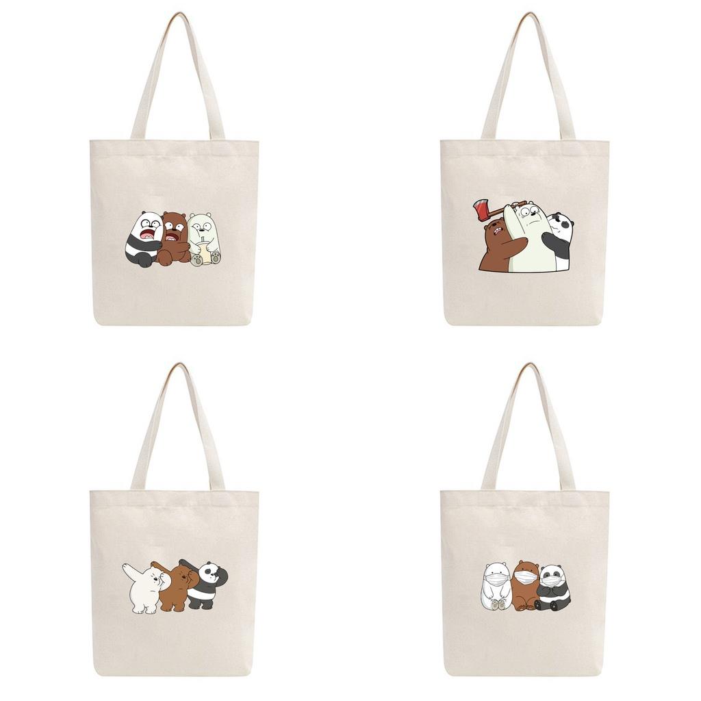 Túi tote vải mộc Tiệm nhà Pony dây kéo in hình We bare bears PM123 (nhiều mẫu)