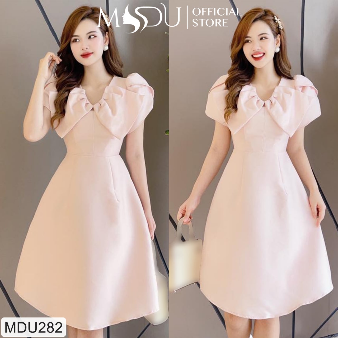 Đầm tay bồng đi dự tiệc sang trọng màu hồng MDU282 - GLADY DESIGN [kèm ảnh thật