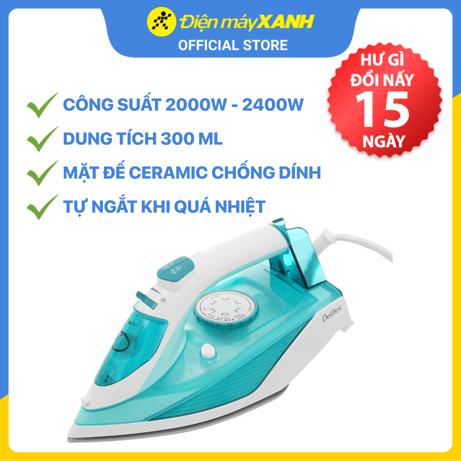 Bàn ủi hơi nước Delites HJ-8058 - Hàng chính hãng