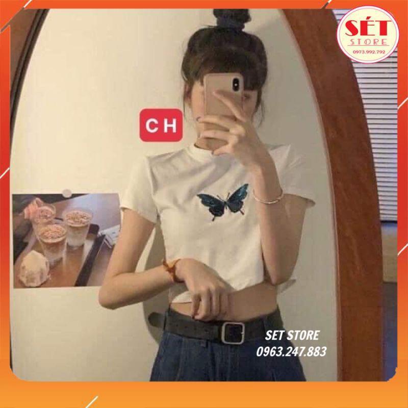 Áo croptop nữ dáng ôm in hình cute,2 màu Đen,Trắng - CT132