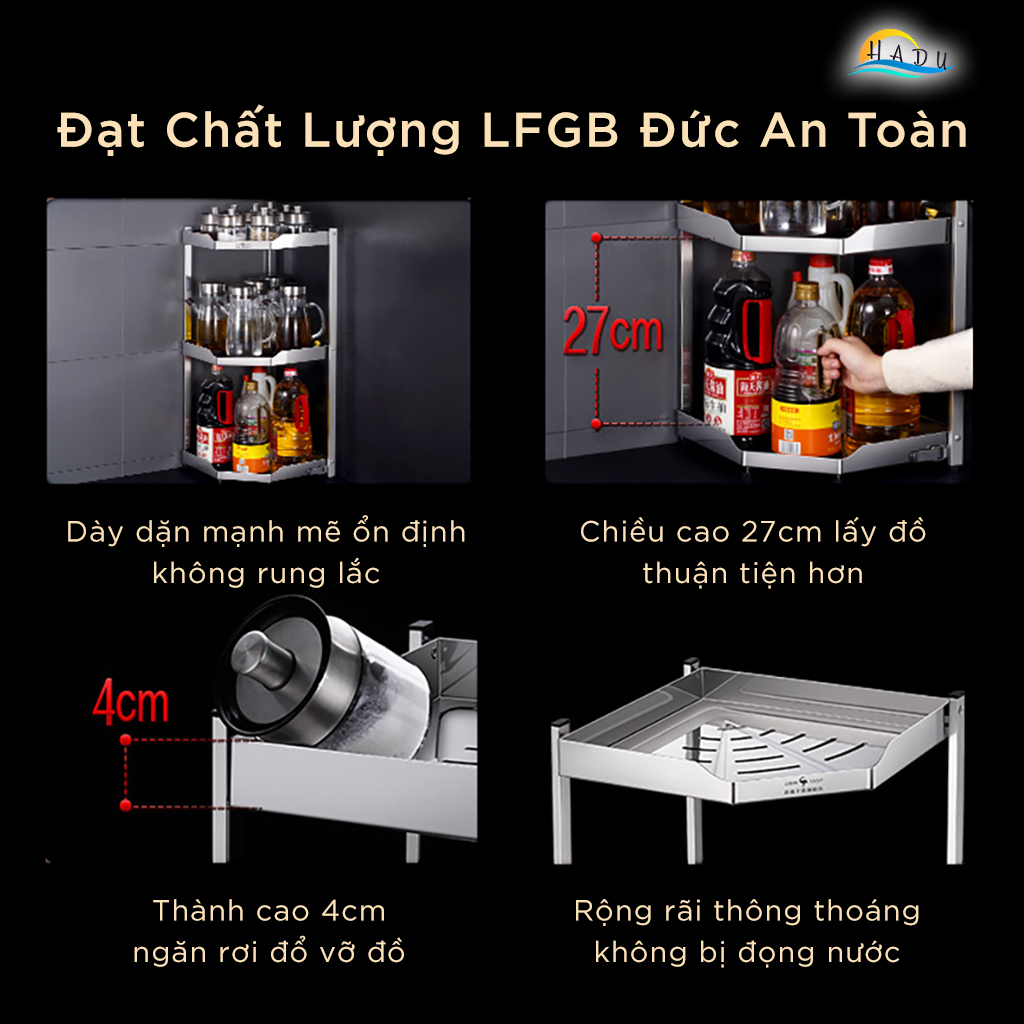 Kệ Góc Tường Inox 304 Tam Giác 2 3 Tầng Nhà Bếp Cao Cấp Đạt Chất Lượng Đức SSGP