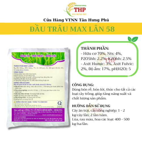 [Gói 500g] Phân Bón Đầu Trâu Max LÂN 58 (Chuyên Tạo Mầm) | Phân Bón Siêu Kích Mầm Hoa | Phân Bón