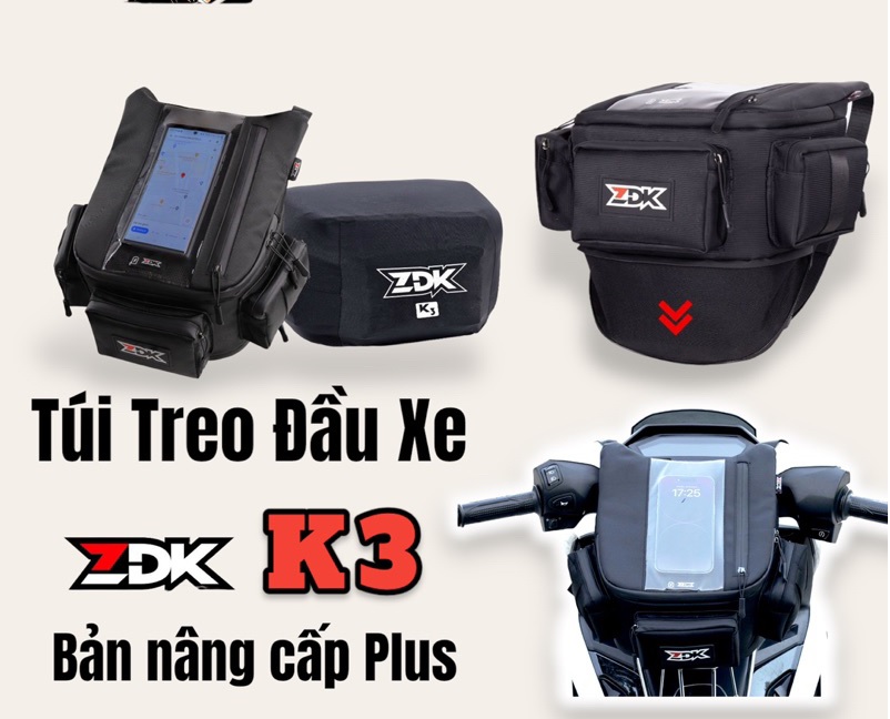 Túi treo xe máy chính hãng ZDK K3, nhiều ngăn, túi treo đầu xe, túi treo ghi đông xe máy chứa đồ dùng, cảm ứng điện thoại tốt - Hàng chính hãng