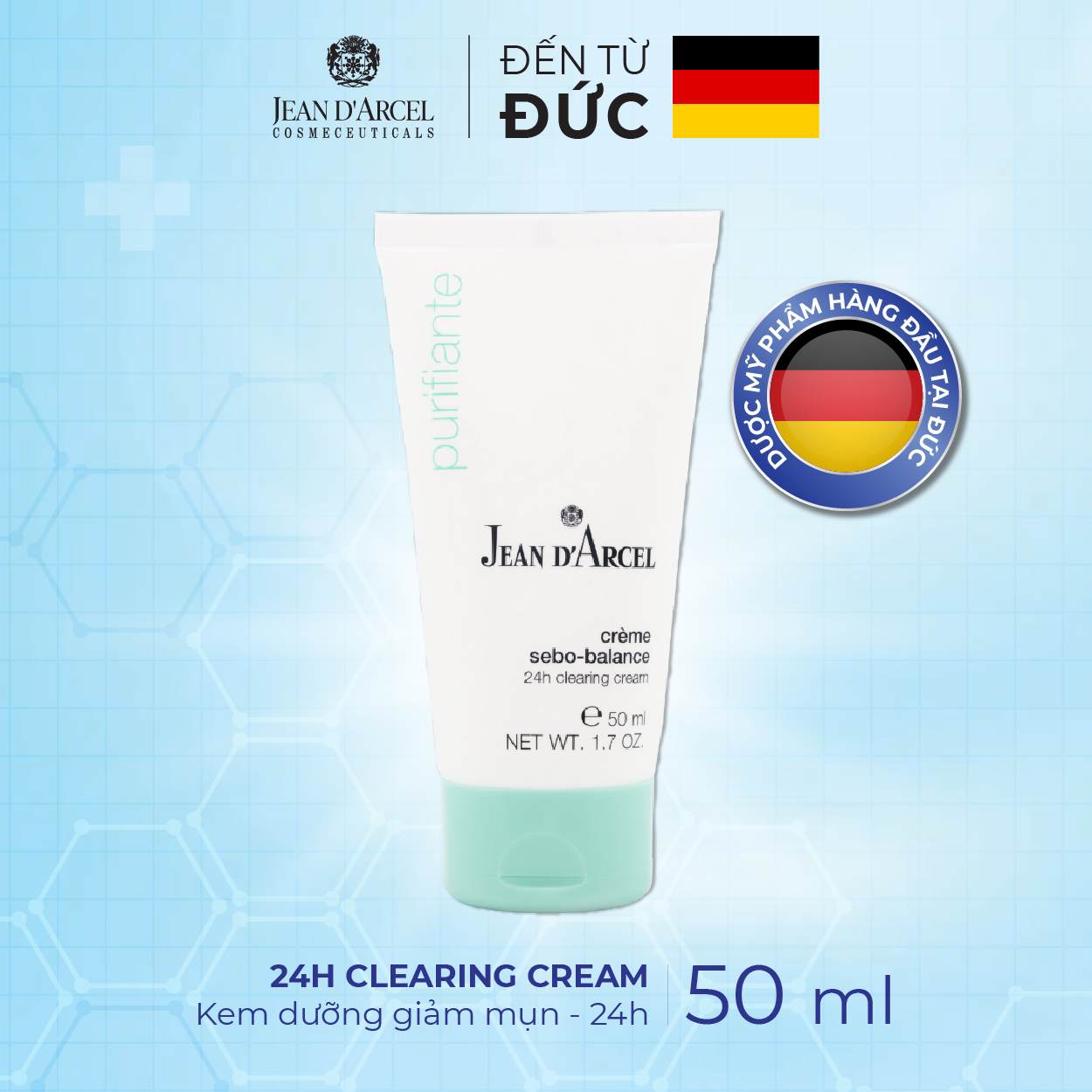 J10 Kem dưỡng giúp giảm mụn Purifiante - 24h Clearing Cream 50ml - Jean d'Arcel