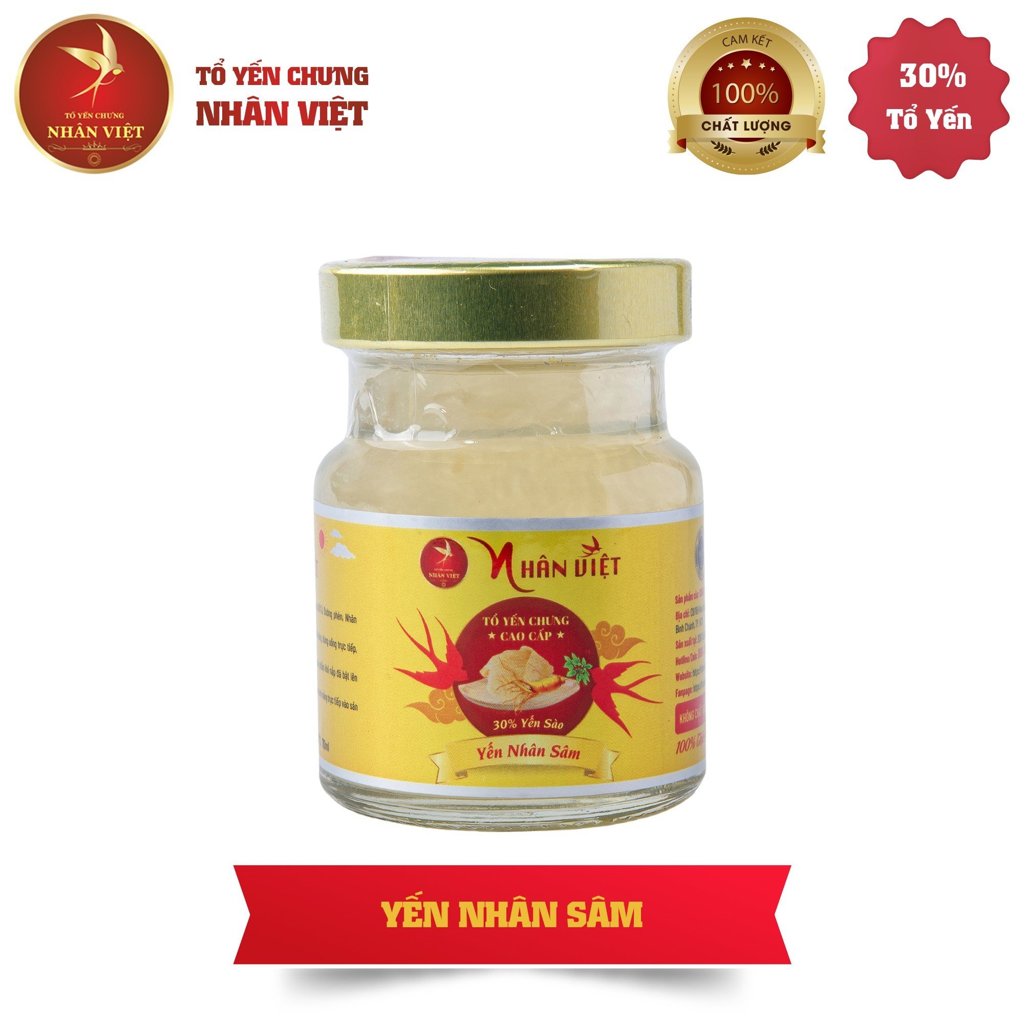 Lốc 6 Hũ Yến Chưng Nhân Sâm Nhân Việt 30% Yến Nguyên Chất Hũ 70ml