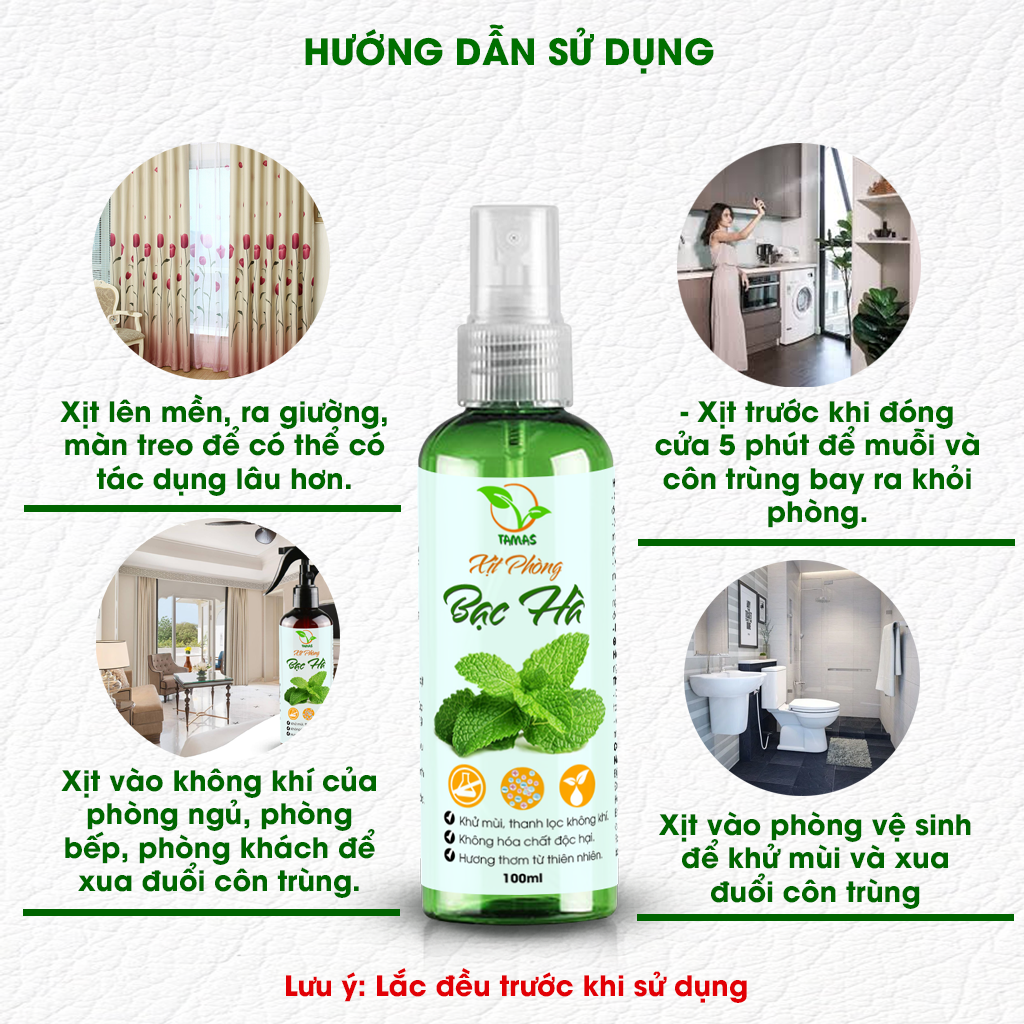 Xịt thơm phòng hương Bạc Hà chai 100ml - Kháng khuẩn, Khử mùi hôi - Đuổi chuột, đuổi muỗi, kiến ba khoang và các loại côn trùng - Hương thơm thư giãn