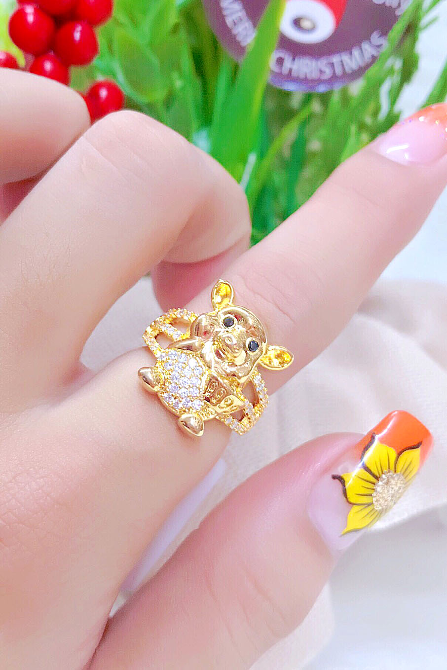 Nhẫn Thời Trang Nữ Mạ Vàng Mẫu Ba Hàng Hình Con Heo - Tặng Kèm Hộp