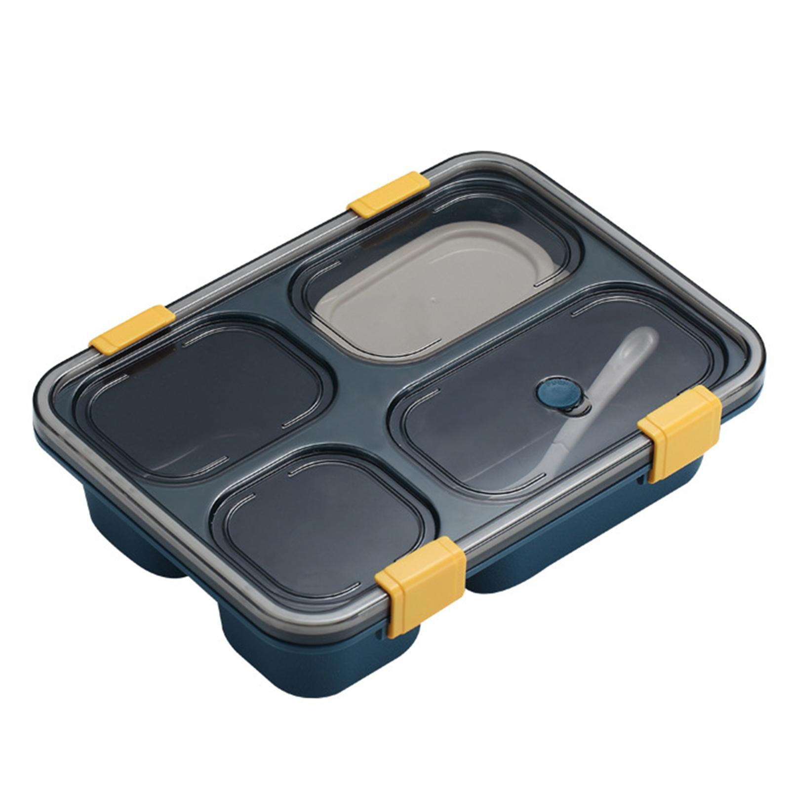 4 Compartment Lunch Containers with Soup Bowl Spoon Food Container Blue