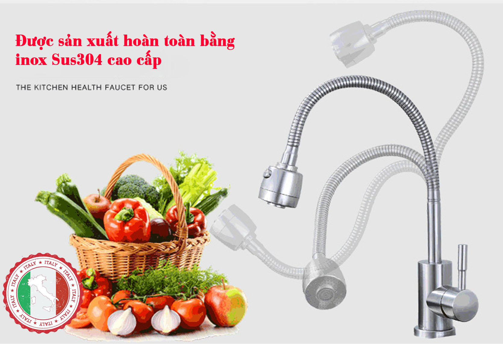 Vòi bếp nóng lạnh GIORMANI SUsS304 cao cấp Cổ Mềm/ Bóng M2 Tặng kèm cặp dây cấp siêu xịn