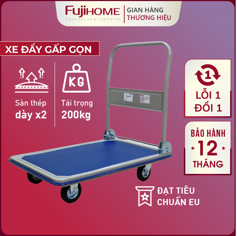 Xe Kéo Hàng 4 Bánh Gấp Gọn 300Kg Nhập Khẩu Nhật Bản Fujihome, Bánh Cao Su Siêu Bền, Xe Chở Đồ Đẩy Hàng Gấp Gọn Đa Năng Giá Rẻ - Hàng Nhập Khẩu - 200Kg Sàn Thép
