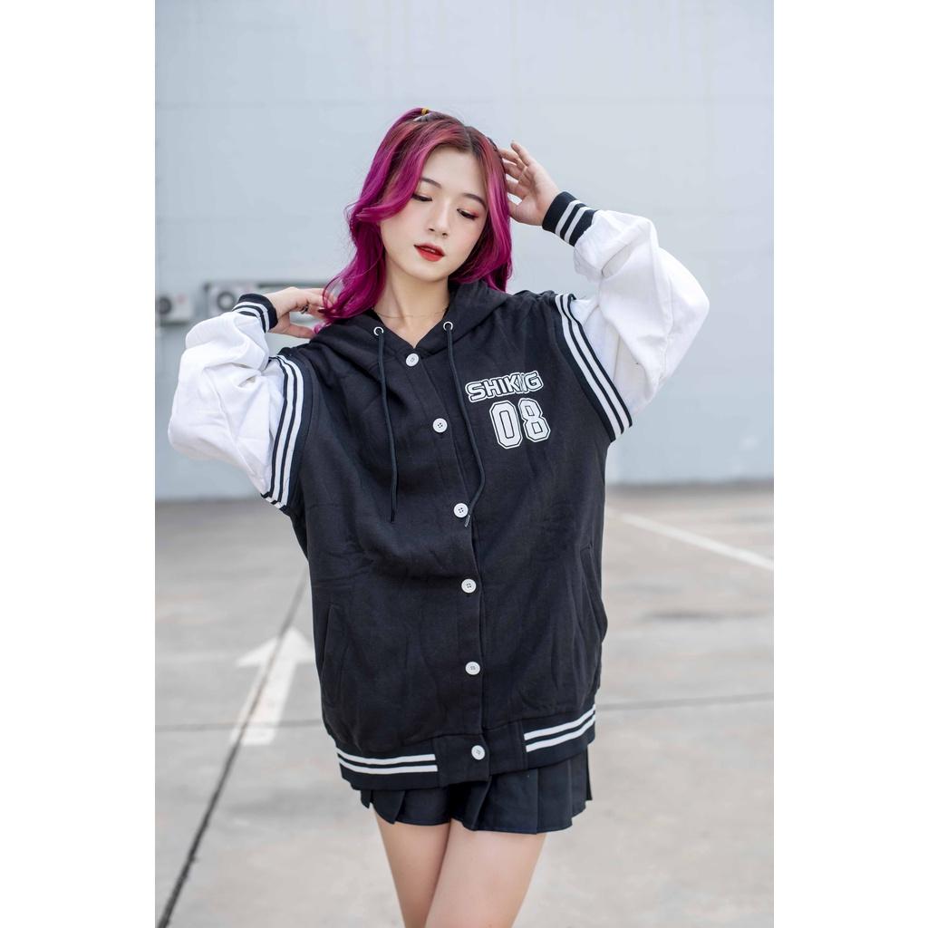 Áo khoác bomber 08 có nón phối tay trắng Chất Nỉ form rộng Unisex ZoZo