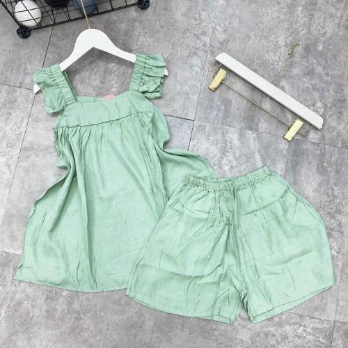 Đồ ngủ,sét đũi mặc nhà nữ mùa hè áo 2 dây quần short cạp chun vải đũi mềm mát cao cấp