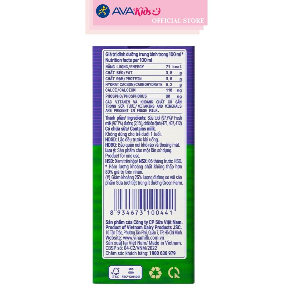 Thùng 48 hộp sữa tươi tiệt trùng Vinamilk Green Farm rất ít đường 110 ml (từ 1 tuổi)