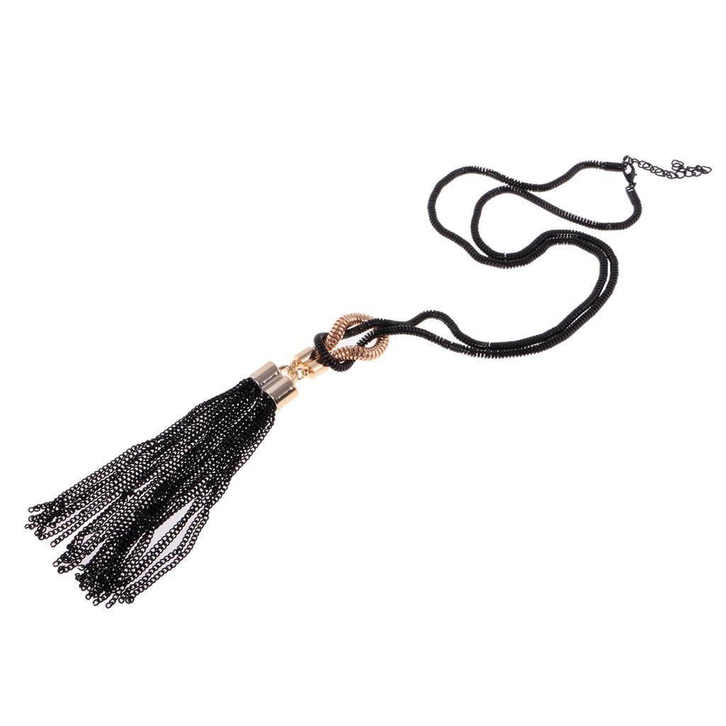 Fashion Tassel Pendant Statement Long Chain Sweater Necklace Jewelry Black