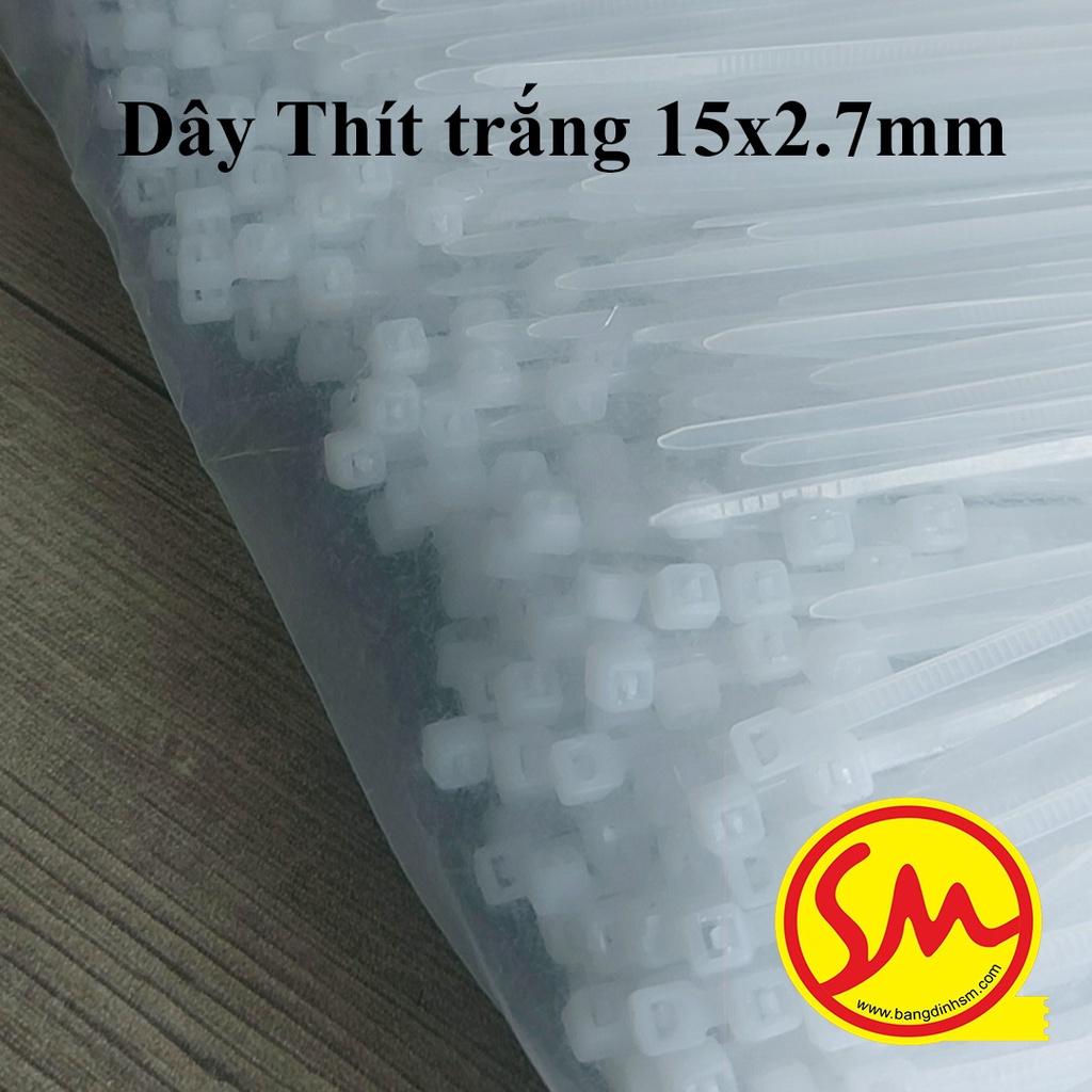 DÂY THÍT TRẮNG nhựa, DÂY THÍT BUỘC HÀNG loại tốt kích cỡ 15cm x 2.7mm