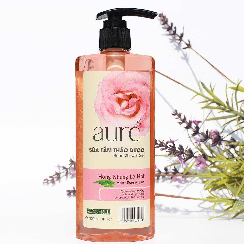 AURÉ, Sữa tắm thảo dược, Hồng nhung Lô hội, Dưỡng ẩm, Phục hồi da khô, Herbal Shower gel Rose &amp; Aloe Vera, Chai 300ml