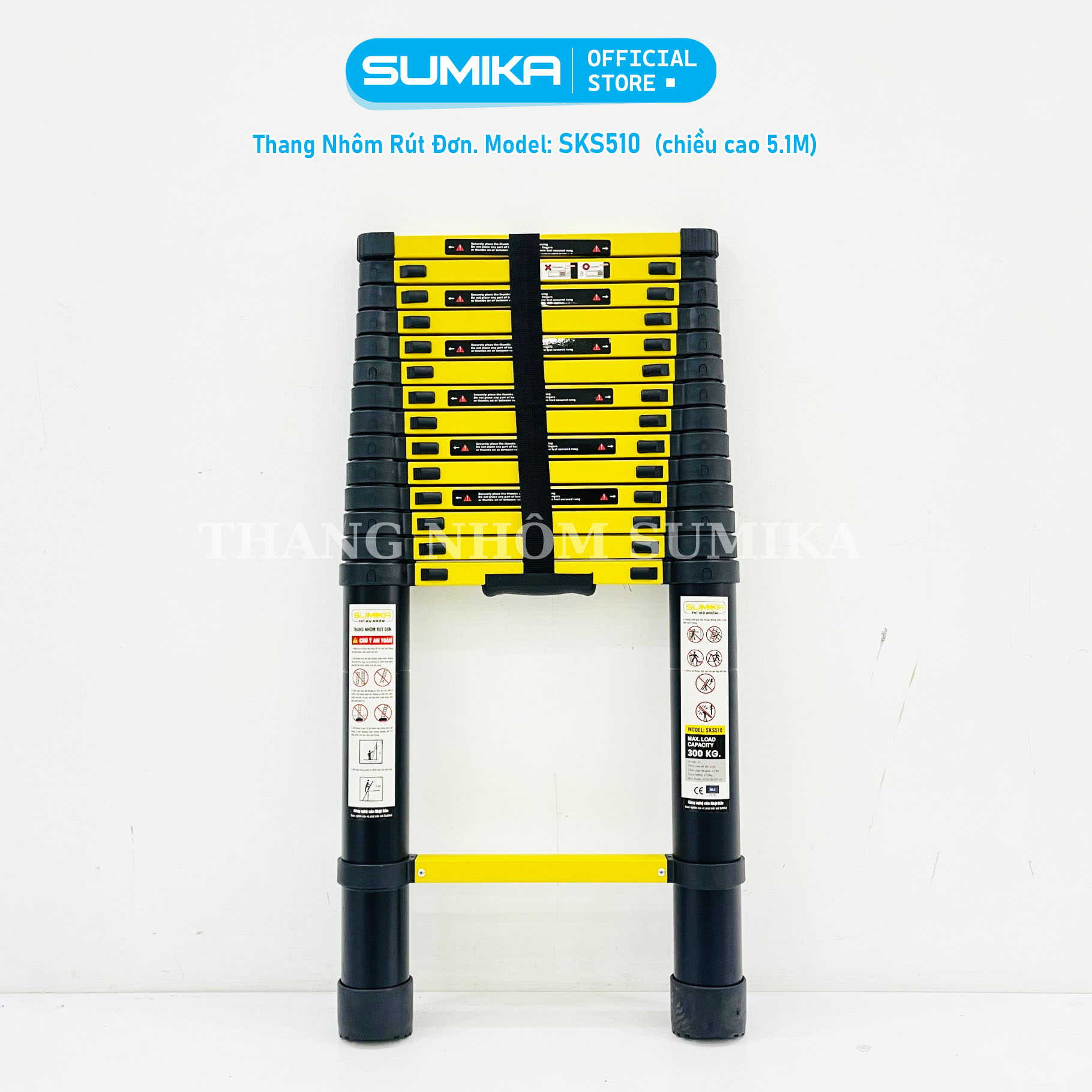 Thang Nhôm Rút Gọn Sumika Sks510 - Chiều Cao Tối Đa 5.1M, Sơn Tĩnh Điện, Chống Trầy Xước